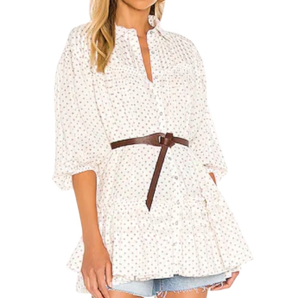 EUC Free People Full Swing Mini Dress With Pockets in Ivory Combo - Size SP